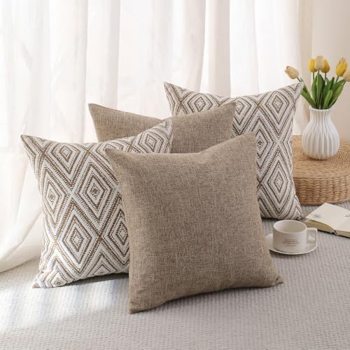 HPUK Throw Pillow Covers 18x18, Set of 4, Light Brown Couch Pillow Covers - Image 3