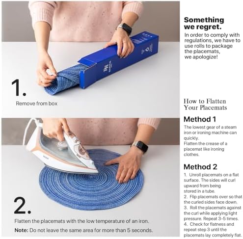 BARoyal Round Placemats Set of 12 Woven Placemats Washable Braided Table Mats for Dining Table Heat Resistant Non-Slip Circle Place Mats(Royal Blue) - Image 7