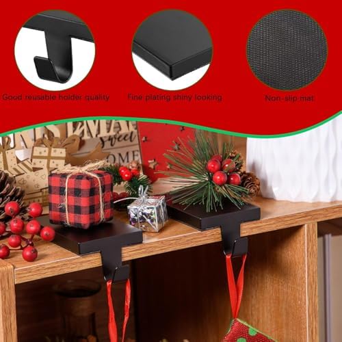 6 Pcs Christmas Stocking Holders Hanging Hooks Heavy Duty Mantel Stocking Holder Bases Weighted Metal Stocking Hangers for Shelf Fireplace Stair Xmas Party Decor (6, Black) - Image 4