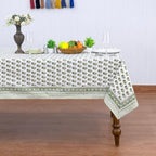 Home Spun & Crafts 90x90 Inches Square Hand Block Print Tablecloth, 100% Cotton, Green White Floral Table Cloths Washable, Traditional Indian for Dining Outdoor Thanksgiving Halloween Christmas - Image 2