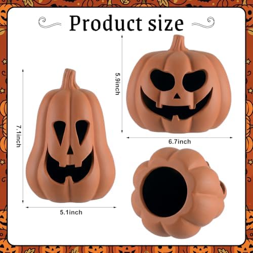 Tioncy Halloween Decor Terracotta Jack O Lantern Pumpkin Decor,Brown - Image 2
