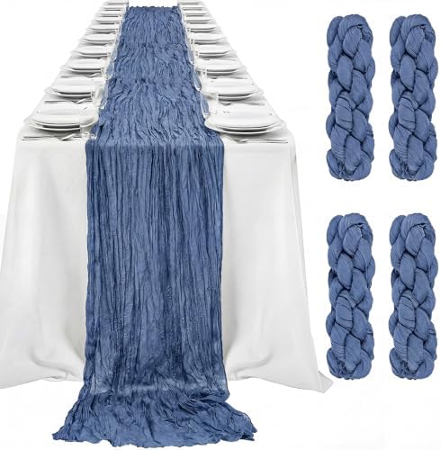 LemonRoad 4 Pcs 20ft Cheesecloth Table Runners Boho Gauze, Dusty Blue by Unknown