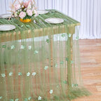 Pearl Tulle Tablecloths 5 Pack 10ft Sage Green Floral Sheer Table Overlays - Image 4