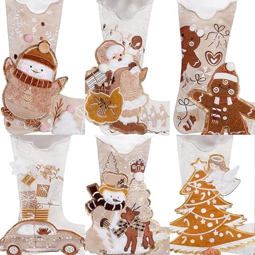 BHD BEAUTY 2026 New Knee-High Retro Christmas Stocking Light Brown Customized for Family Decorations Hanging Ornament for Xmas Holiday Party 6 Pack - Image 3