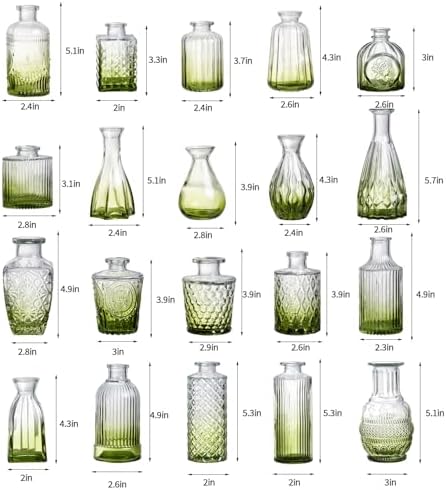 Glass Bud Vase Set of 30 - Small Vases for Flowers in Bulk - Assorted Vintage Crystal Vases for Flowers, Table Centerpieces (Green, 30 Pcs) - Image 7