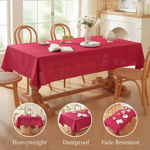 Zobesta Linen Table Cloth Rectangle Table 86x53 Inch Red Tablecloth - Image 3