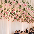 Lyrow 120 Pack Pink Roses Artificial Flowers Bulk Hanging Floating Garland Fake Pink Rose Vine for Ceiling Decoration Wedding Anniversary Bridal Bouquet DIY Floral Arrangement Proposal Romantic Decor - Image 5