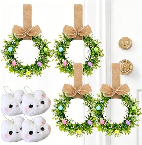 9'' Easter Wreaths for Front Door, 2026 Upgraded Small Easter Wreath, Easter Wreath for Kitchen Cabinets Window, Mini Spring Artificial Spring -Green Decor for Home, Farmhouse (4PCS) by Unknown
