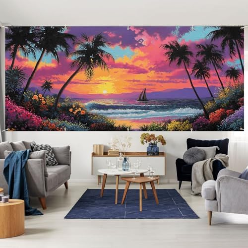 7 * 16FT Summer Sunset Garage Door Cover Decorations Sunset Palm Trees Garage Door Banner for Outdoor Indoor Summer Party Photography Backdrop - Image 6
