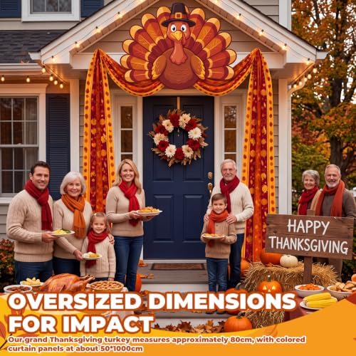 Breling Thanksgiving Porch Decor Pumpkin Turkey Bunting and Turkey Banner - Image 6