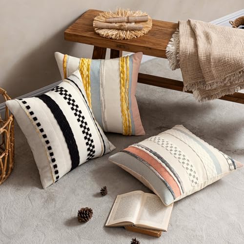 ANRODUO Boho Decorative Pillow Covers 20x20 Inch Black Stripe Pack of 2 - Image 3