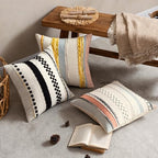 ANRODUO Boho Decorative Pillow Covers 20x20 Orange-Blue Stripe Pack of 2 - Image 3