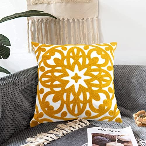 Alysheer Embroidered Decorative Throw Pillow Cover 20"x 20", 1pc Mustard - Image 2