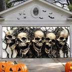 7 * 16FT Spooky Halloween Garage Door Cover Decorations Halloween Scary Skeleton Garage Door Banner for Outdoor Indoor Halloween Decorations Party Photography Backdrop - Image 7