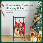 ELYKEN Christmas Stocking Holder Stand for Floor, Free Standing Stocking Rack with 4 Removable Hooks, Heavy Duty Metal Small Xmas Stocking Stand with Adjustable Feet, Black - Image 2