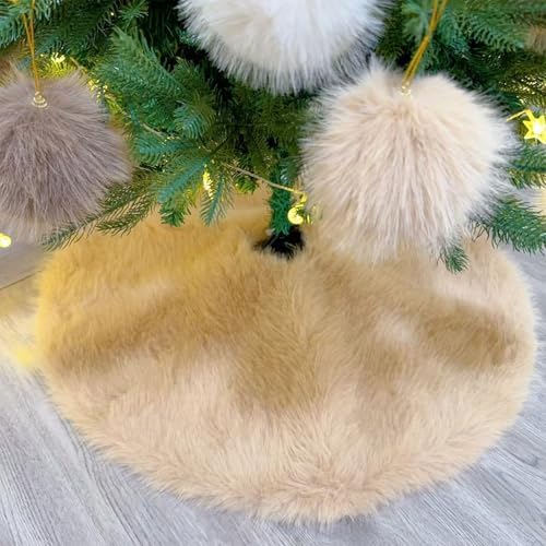 60 Inch Christmas Tree Skirt - Fluffy Faux Fur Camel Tree Skirt, Toka Colored Plush Xmas Holiday Decor for Parties, Small Round Tree Skirt - Image 2