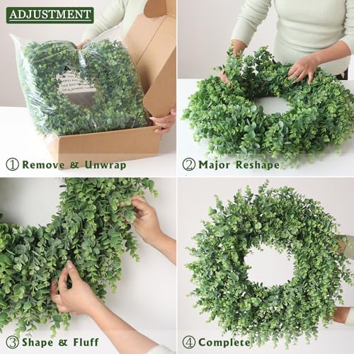 24" Lifelike Touch Artificial Eucalyptus Wreath for Front Door Decor(Green) - Image 5