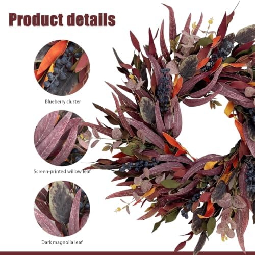 26 Inch Fall Wreaths for Front Door, Eucalyptus and Blueberry Wreath - Image 3