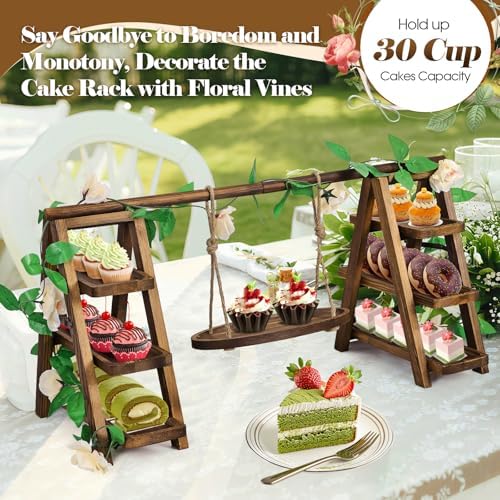 Wooden Cupcake Stand, 3 Tier Cake Stands Party Food Display Serving Platter - Image 4