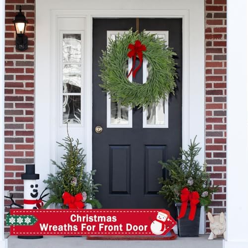 26 Inch Christmas Wreaths for Front Door Real Touch Large Xmas Winter Pine Cedar Wreaths for Windows Outdoor Indoor Christmas Holiday Home Yard Farmhouse Wall Front Door Porch Hanging Decor Clearance - Image 6