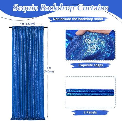 Royal Blue Sequin Backdrop Curtains,2 Panels 4FTx8FT Shimmer Party Backdrop - Image 3