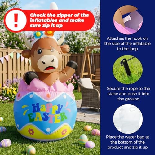 5FT Easter Inflatable Highland Cow with Egg Decorations Built-in LED Lighted Blow Up Decoration Home Yard Outdoor Indoor Garden Lawn Decor - Image 5
