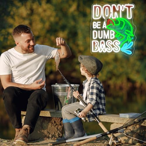 Fish Neon Lights Don't Be a Dumb Bass Neon Signs Wall Decor for Bedroom,Game Room, Man Cave Fishing Gifts For Men, Dad For Fisherman, Father-14.37 x 12.2IN-USB Powered-Acrylic - Image 4