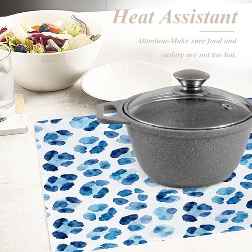 Shrahala Navy Blue Set of 6 12 X 18 Inch Linen Placemats, Watercolor Stains Burlap Table Mat Washable Double Layered Heat Insulation for Indoor/Outdoor - Image 6