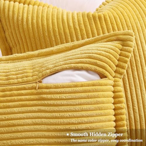 decorUhome Fall Corduroy Mustard Yellow Throw Pillow Covers 26x26 Set of 2 - Image 3