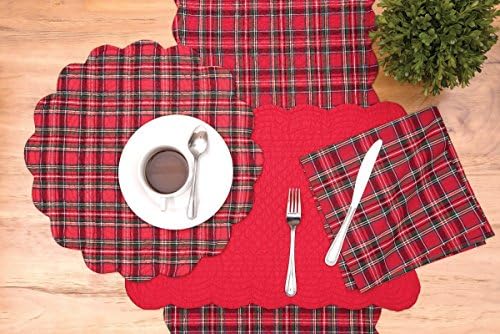 Red Plaid Cotton Quilted Christmas Table Runner - Image 2