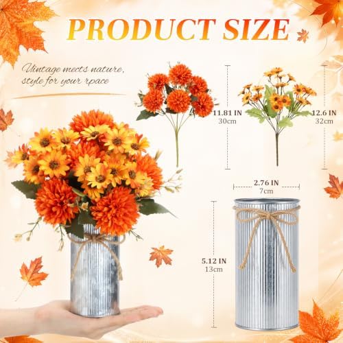 Zeyune 6 Sets Fall Thanksgiving Table Centerpiece Decoration Harvest Artificial Flower Daisy Mums with Metal Pot for Autumn Rustic Farmhouse Home Kitchen Dining Indoor Decoration - Image 3