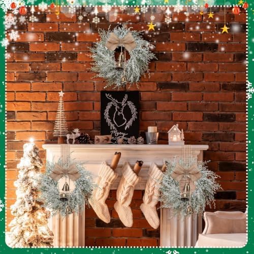 Civaner 8 Pcs 10" Mini Christmas Cabinet Wreaths with Bells and Ribbon - Image 4