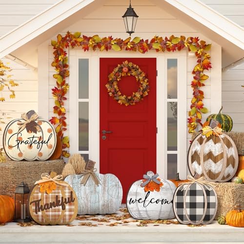 Moucuny Set of 6 Outdoor Fall Decoration for Home Porch, Pumpkin Signs - Image 2