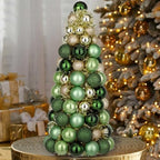 16" Tabletop Christmas Tree Small Green Gold Christmas Tree Decorations with 94 Shatterproof Ornaments Balls Christmas Centerpiece Mini Cone Xmas Tree for Holiday Party Wedding Table Desk Mantel Decor - Image 4