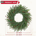 26 Inch Christmas Wreaths for Front Door with Red Berry Real Touch Large Artificial Xmas Winter Pine Cedar Wreaths for Windows Outdoor Christmas Home Yard Farmhouse Wall Front Door Porch Hanging Decor - Image 4
