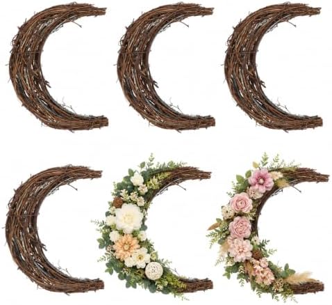 BESTOYARD 6 Pcs 8-Inch Ramadan Moon Grapevine Wreath Half Frame, Natural Rattan DIY Craft Base for Eid Mubarak Christmas Decor, Front Door, Wedding, and Holiday Decorations by BESTOYARDSHOME