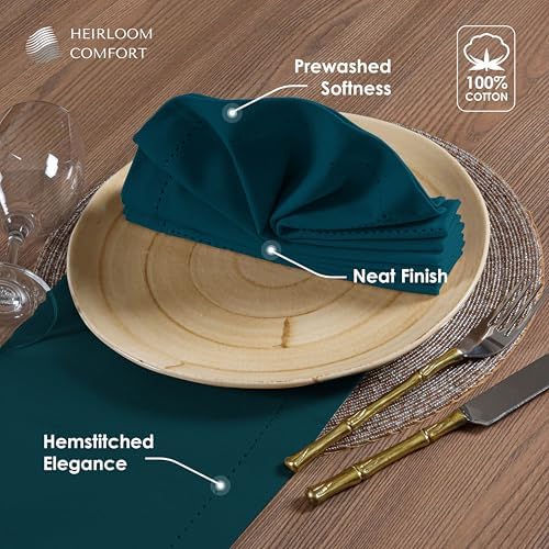 Teal Green Cloth Napkins 18x18 Inch - 12 Pack - 100% Cotton, Absorbent, Soft, Durable, Reusable, Washable - Hemstitch Mitered Edges - Ideal for Weddings, Parties, Gifts, Everyday Use - Image 3