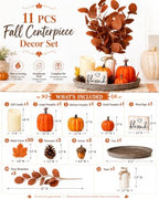 11 Pcs Fall Decor Tray Set, Rustic Farmhouse Decor Centerpieces for Tables - Image 5