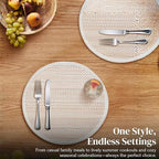 Hausattire Bamboo Placemats for Dining Table Set of 10 Washable 14 Inches Round Square Place Mats Sushi Mats for Kitchen Table Outdoor Parties Easter Farmhouse Boho Decoration - Beige - Image 4