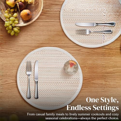 Hausattire Bamboo Placemats for Dining Table Set of 10 Washable 14 Inches Round Square Place Mats Sushi Mats for Kitchen Table Outdoor Parties Easter Farmhouse Boho Decoration - Beige - Image 4