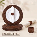 6 Pcs Rattan Charger Placemats with Napkin Rings Set, Dark Brown - Image 3