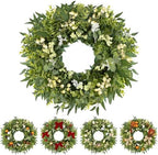 Green Wreath with Berries&Boxwood, Eucalyptus Wreaths for Front Door Artificial Spring Summer Christmas Door Wreath Front Door Wreath Farmhouse Decor for Wall Porch Window(24inch) by YICMY
