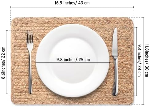 Woven Placemats Set of 6, 17" x 12" Rattan Table Mats, Natural Water Hyacinth Chargers for Dinner Plates, Wicker Placemats for Dining Table, Home, Wedding - Image 5