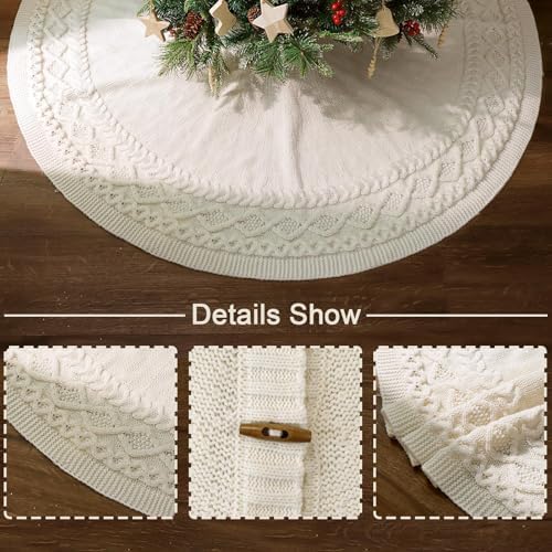 Knit Christmas Tree Skirts, Neutral Tree Skirt, Cozy Christmas Decorations - Image 2