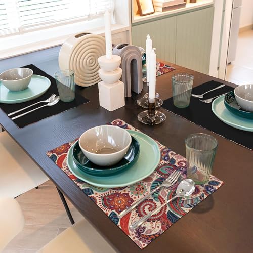 Boho Floral Placemats Set of 6 Pieces 12x18 Inches, Kitchen Table Mats Heat Resistant Tabletop Decorative Placemats for Family Party Dinner - Image 4
