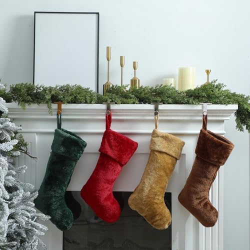 12 Pcs Christmas Stocking 18" Plush,Red,Brown,Khaki,Dark Green - Image 3