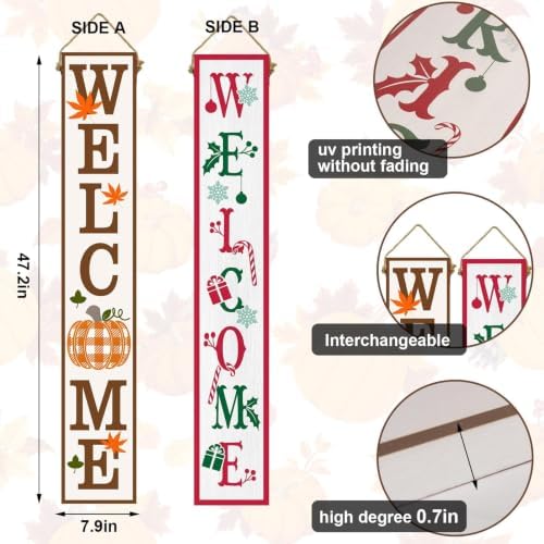 One-Piece Reversible Fall Christmas Welcome Sign, Porch Decor - Image 2