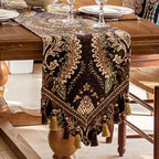 Floral Chenille Table Runner 90 Inches Non-Slip Tassels, Brown by keemir