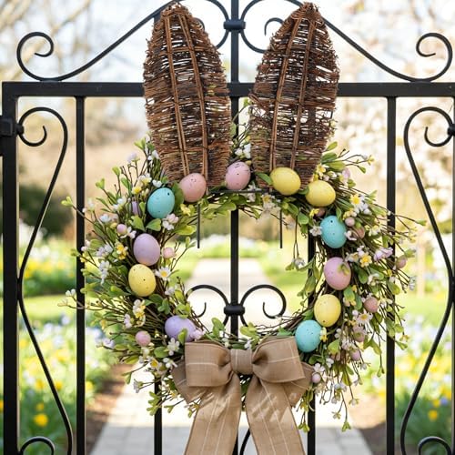 Suncalla 14.5 Inch Easter Grapevine Bunny Ears Wreath Accessory with Iron Wire Rattan Wreath Decoration Bunny Ears Decor Accessories Bendable for Front Door Easter Farmhouse Wreaths Accessories - Image 6