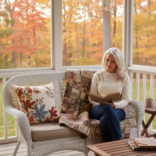 Fall Embroidered Throw Pillow Covers 20x20 Pack of 2 Vintage Birds - Image 5